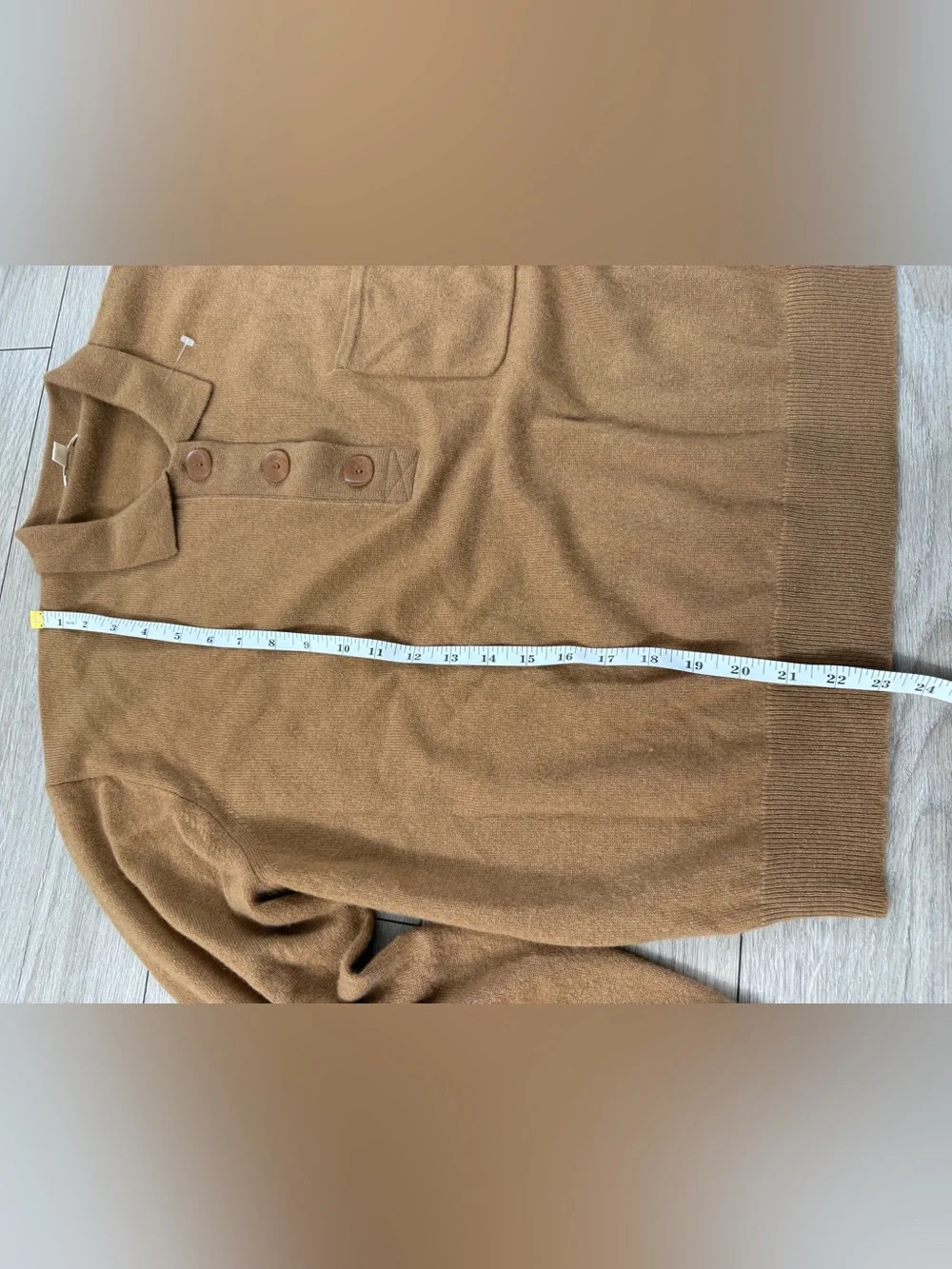 J.Crew Men’s XL 100% Cashmere Polo Sweater Camel Brown Long Sleeve Pocket
